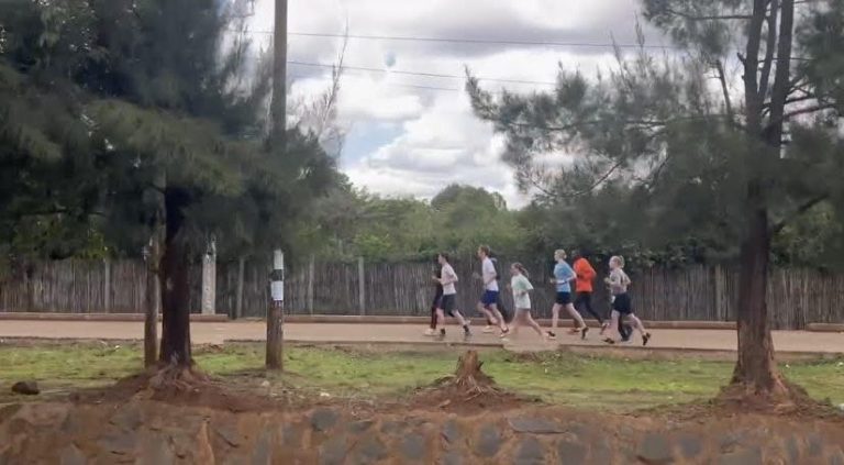 Group of students running
